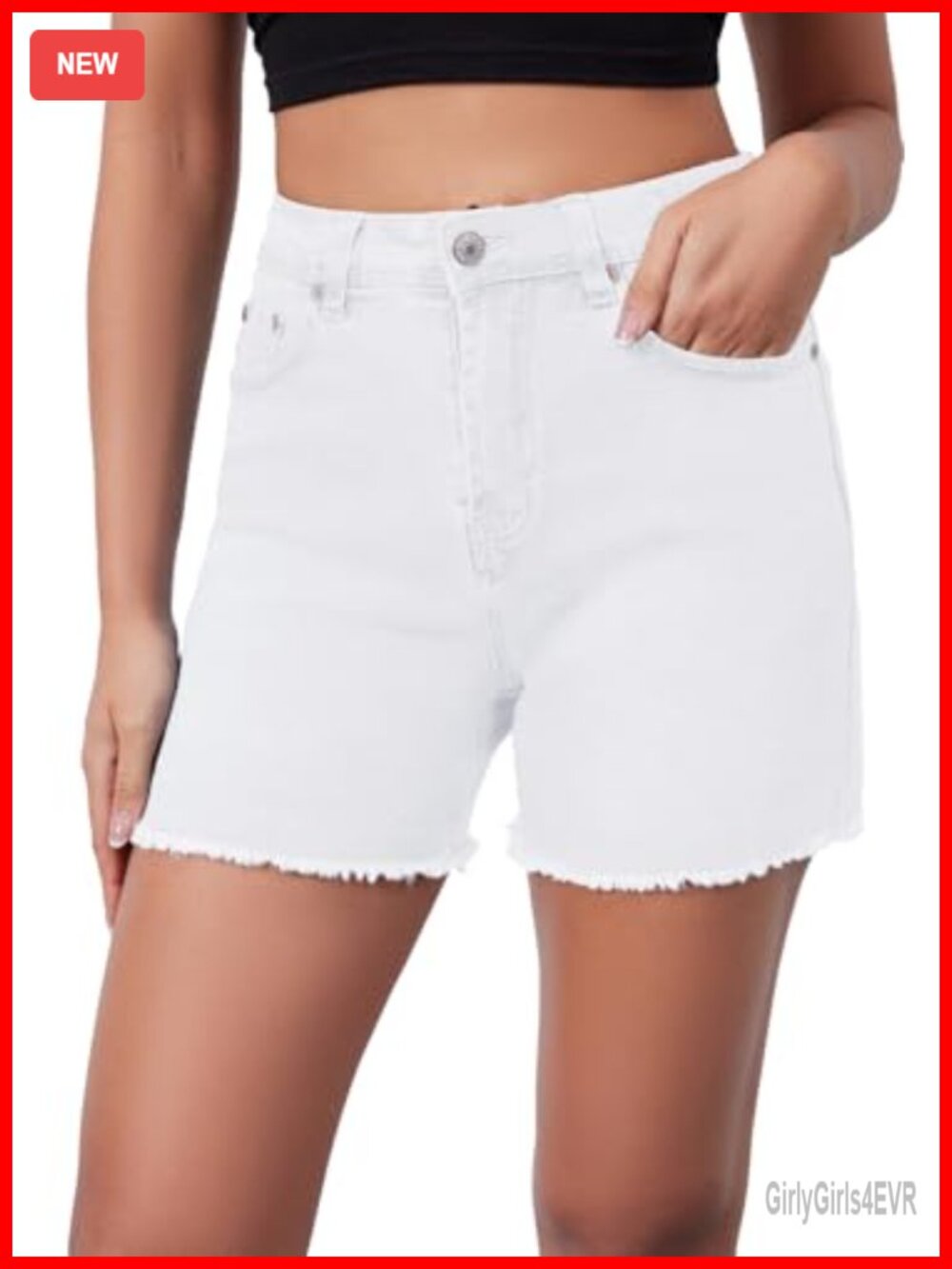 High Rise Distressed Denim Shorts for Women Casual Stretchy Straight Leg 5